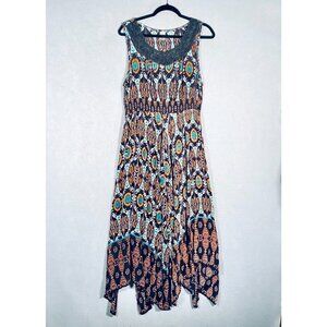 Bila Maxi Dress Womens XL Multicolor Diamond Print Asymmetrical Boho Cottage